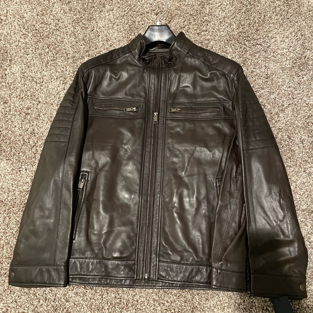 York and roundtree black leather jacket new with tags never worn genuine leather